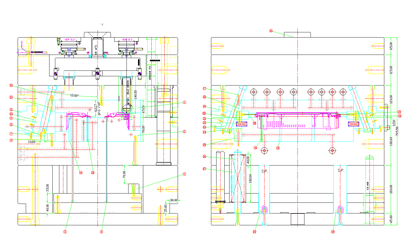 模具2D組立圖側(cè)視圖